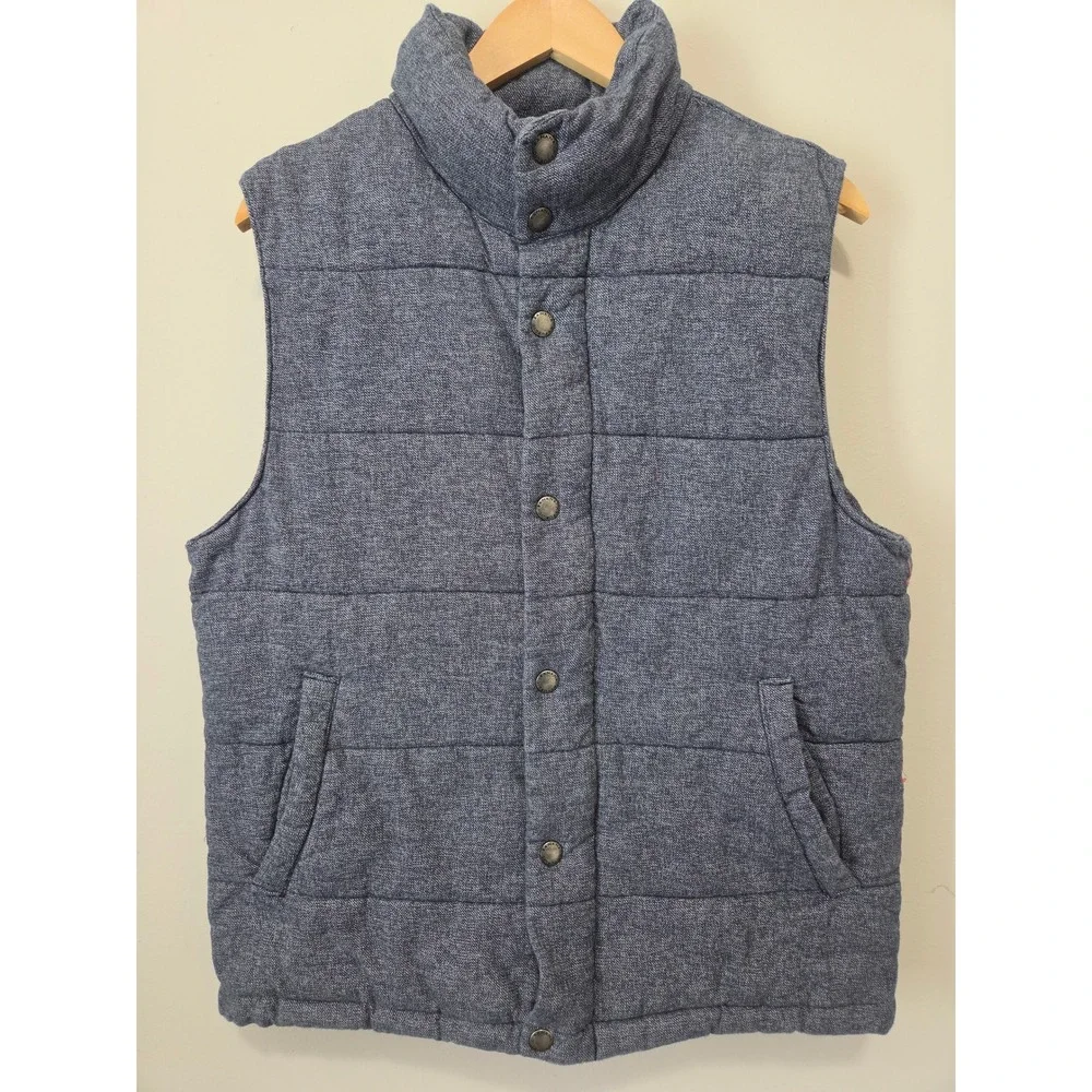 Banana Republic Mens Blue Heathered Quilted Puffer Vest Medium Snap Zip Front